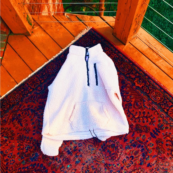 White Patchwork Teddy Qtr Zip